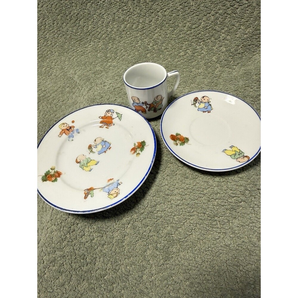 Rudolstadt Happifats Antique German Porcelain Child’s Tea Set Plate Cup Saucer